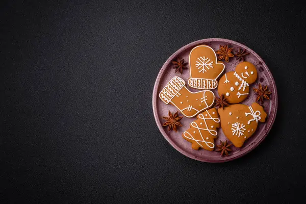 Delicious gingerbread cookies with honey, ginger and cinnamon. Winter composition