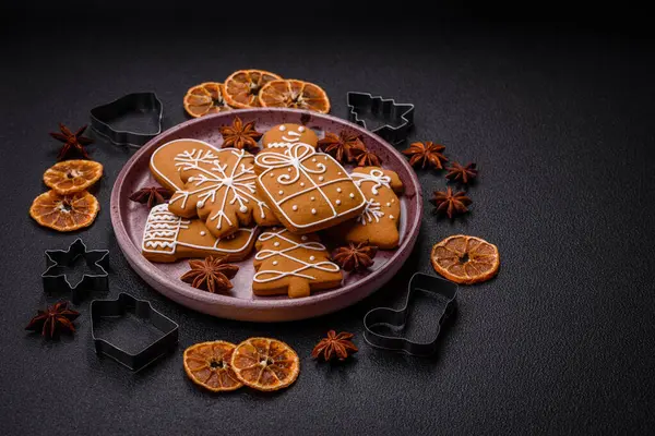 Delicious gingerbread cookies with honey, ginger and cinnamon. Winter composition