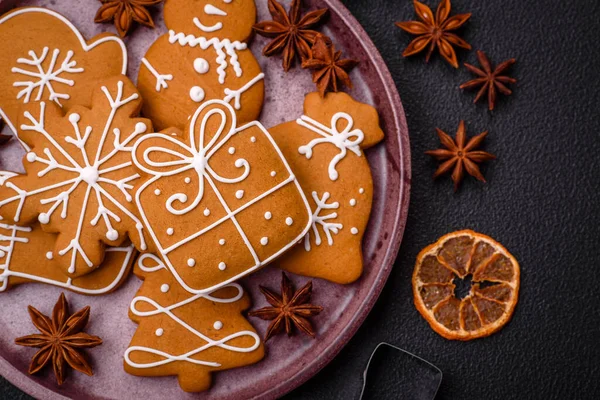 Delicious gingerbread cookies with honey, ginger and cinnamon. Winter composition
