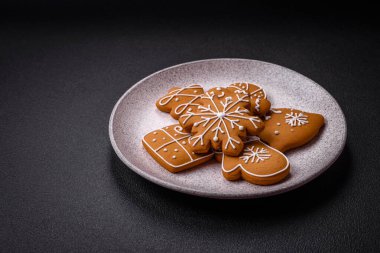 Delicious gingerbread cookies with honey, ginger and cinnamon. Winter composition