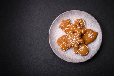 Delicious gingerbread cookies with honey, ginger and cinnamon. Winter composition
