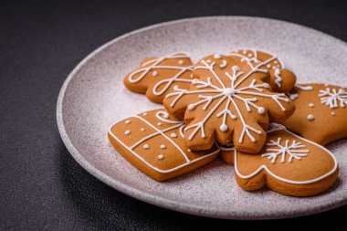 Delicious gingerbread cookies with honey, ginger and cinnamon. Winter composition