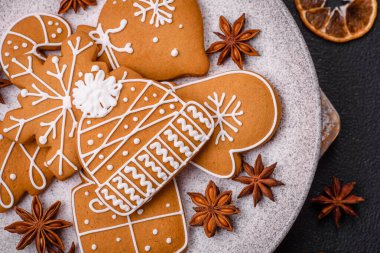 Delicious gingerbread cookies with honey, ginger and cinnamon. Winter composition