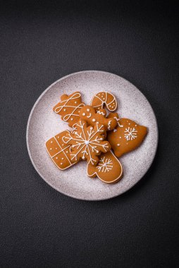 Delicious gingerbread cookies with honey, ginger and cinnamon. Winter composition