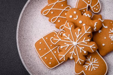 Delicious gingerbread cookies with honey, ginger and cinnamon. Winter composition