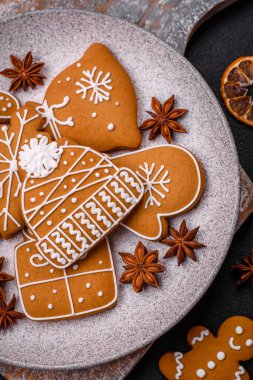 Delicious gingerbread cookies with honey, ginger and cinnamon. Winter composition