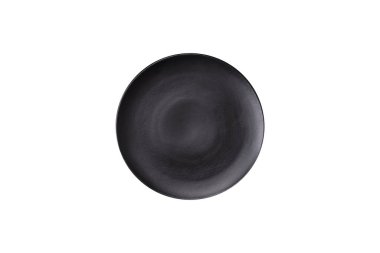 Dökümlü beton zemin üzerinde şişkin boş seramik bir tabak. Mutfak aletleri