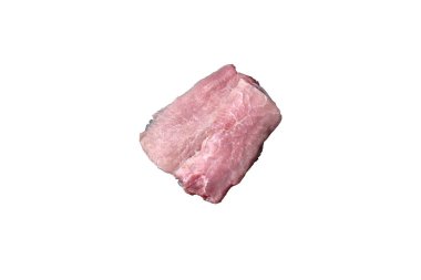 Koyu beton arka planda tuz, baharat ve otlarla sulu taze çiğ domuz eti.