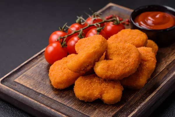 Delicious Fresh Crispy Chicken Nuggets Dark Concrete Background Unhealthy Food Fotografia De Stock