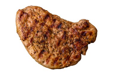 Tuzlu, baharatlı ve çimento kaplı lezzetli domuz bifteği.