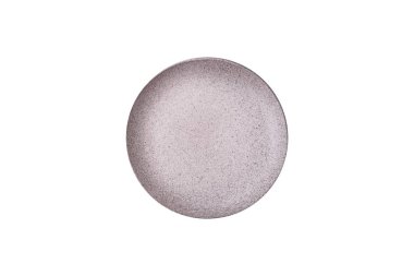 Empty ceramic round plate on dark textured concrete background. Cutlery, preparation for dinner