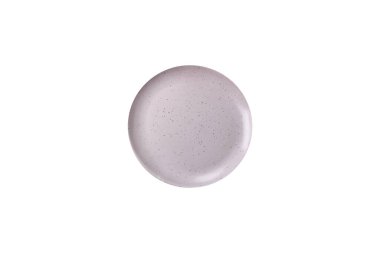 Empty ceramic round plate on dark textured concrete background. Cutlery, preparation for dinner