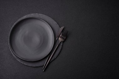 Şablon için boş yuvarlak levha. Yemek pişirme, sağlıklı beslenme ya da vejetaryen konsepti