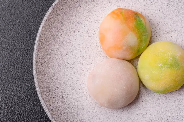 stock image Delicious sweet chilled mochi desserts with fruit filling and rice dough coating