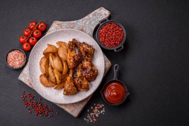 Teriyaki soslu, tuzlu, baharatlı ve susamlı tavuk kanadı.