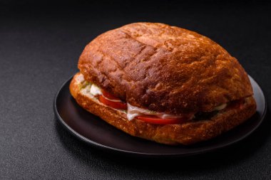 Jambonlu ciabata veya prosciutto, domates, peynir ve tuzlu, baharatlı ve otlu marul.