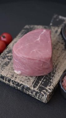 Tuzlu, baharatlı ve ızgara için hazırlanmış pirzola bifteği.