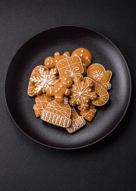 Delicious gingerbread cookies with honey, ginger and cinnamon. Winter composition