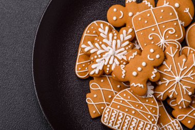 Delicious gingerbread cookies with honey, ginger and cinnamon. Winter composition