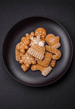 Delicious gingerbread cookies with honey, ginger and cinnamon. Winter composition