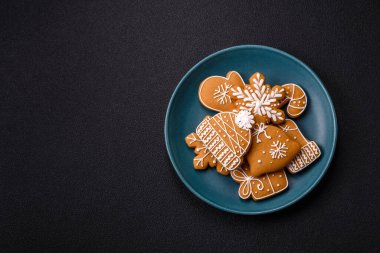 Delicious gingerbread cookies with honey, ginger and cinnamon. Winter composition