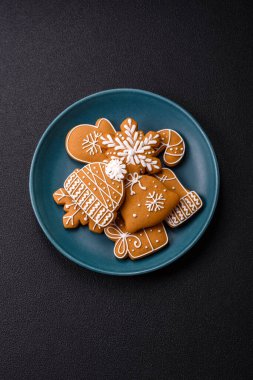 Delicious gingerbread cookies with honey, ginger and cinnamon. Winter composition