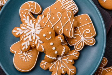 Delicious gingerbread cookies with honey, ginger and cinnamon. Winter composition