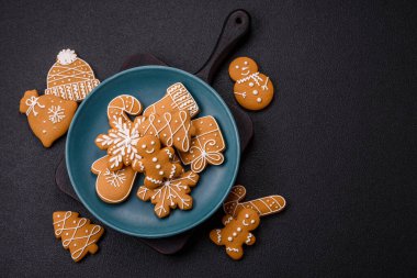 Delicious gingerbread cookies with honey, ginger and cinnamon. Winter composition