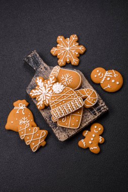 Delicious gingerbread cookies with honey, ginger and cinnamon. Winter composition