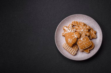 Delicious gingerbread cookies with honey, ginger and cinnamon. Winter composition