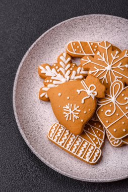 Delicious gingerbread cookies with honey, ginger and cinnamon. Winter composition