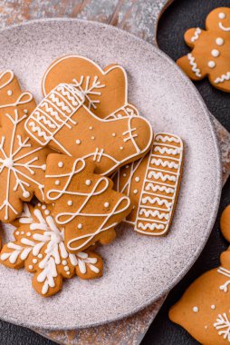 Delicious gingerbread cookies with honey, ginger and cinnamon. Winter composition