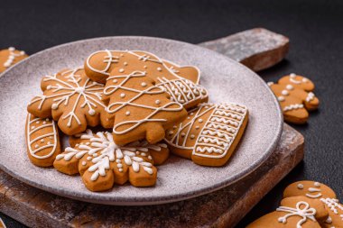 Delicious gingerbread cookies with honey, ginger and cinnamon. Winter composition