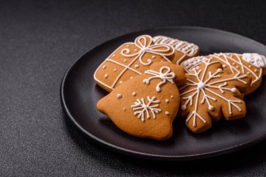 Delicious gingerbread cookies with honey, ginger and cinnamon. Winter composition