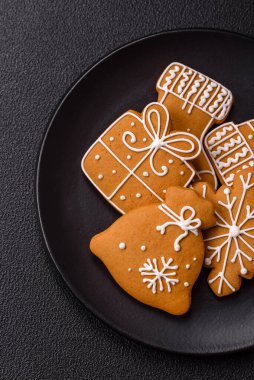 Delicious gingerbread cookies with honey, ginger and cinnamon. Winter composition