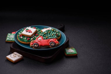 Delicious gingerbread cookies with honey, ginger and cinnamon. Winter composition