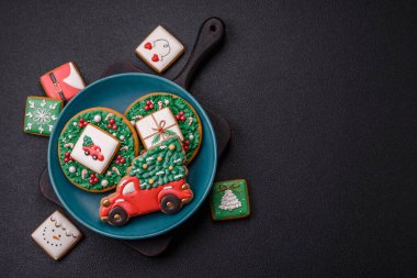 Delicious gingerbread cookies with honey, ginger and cinnamon. Winter composition