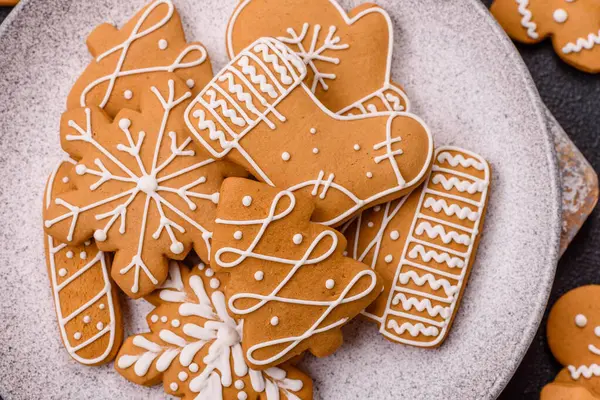 Delicious gingerbread cookies with honey, ginger and cinnamon. Winter composition