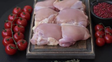 Taze çiğ tavuk filetosu. Tuzlu, baharatlı ve çimento kaplı.