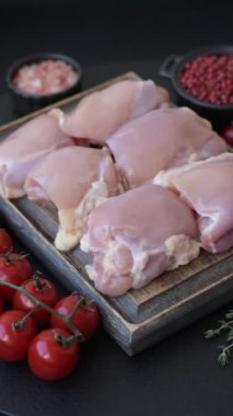 Taze çiğ tavuk filetosu. Tuzlu, baharatlı ve çimento kaplı.