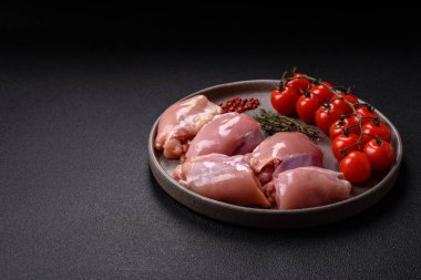 Taze çiğ tavuk filetosu. Tuzlu, baharatlı ve çimento kaplı.