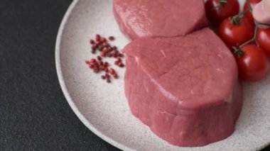 Tuz, baharat ve ızgara için hazırlanmış çiğ biftekli biftek.