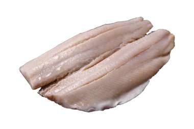 Ringa fileto tuzlu ve tuzlu, baharatlı ve yağlı beyaz arka planda.