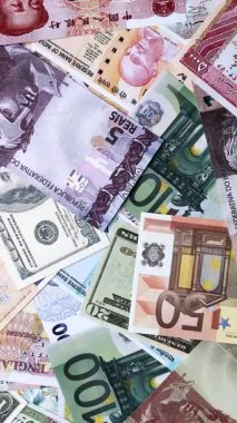 Fransız vatandaşının uluslararası pasaportu farklı ülkelerin kağıt banknotlarının arka planında