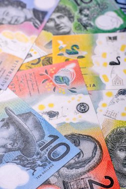 Kağıt para, Avustralya 'nın farklı banknotları, dolar. Finansal yatırım kavramı
