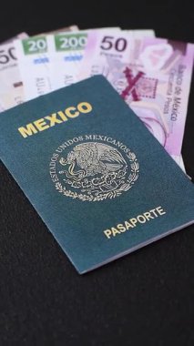 Karanlık arka planda bir Meksika vatandaşının uluslararası biyometrik pasaportu