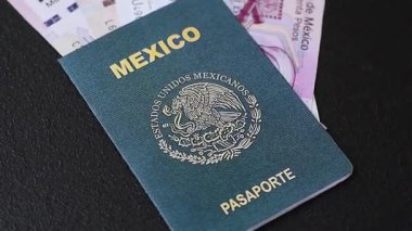 Karanlık arka planda bir Meksika vatandaşının uluslararası biyometrik pasaportu