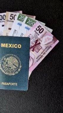 Karanlık arka planda bir Meksika vatandaşının uluslararası biyometrik pasaportu