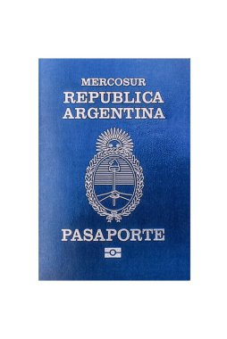 Beyaz arka planda Arjantin vatandaşının uluslararası biyometrik pasaportu