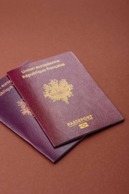 Seyahat etmek, uçmak ve iş yapmak için Fransız pasaportu. Fransa belgesi, sınırı geçmek için kimlik